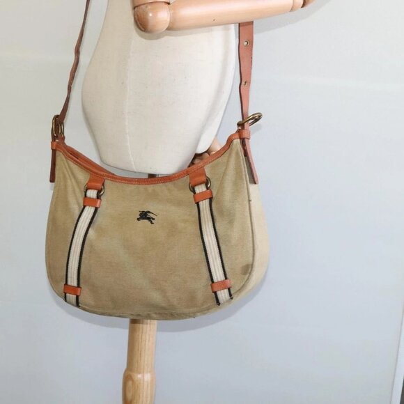 BURBERRY Blue Label Shoulder Bag Canvas Beige Gold Auth - Picture 1 of 15